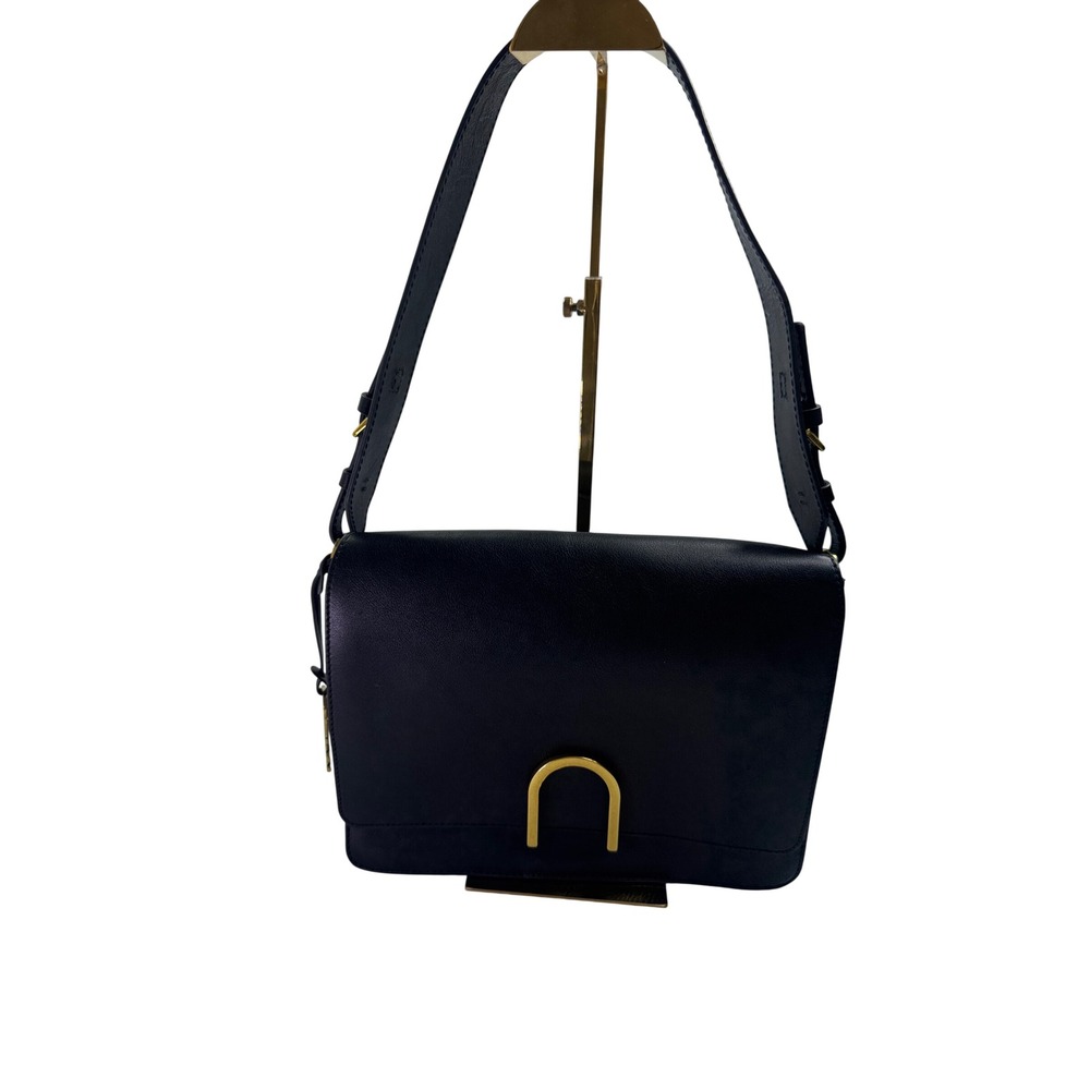 Fossil Black Leather Flap Shoulder Bag Gold U-Hardware Minimalist ZB7905